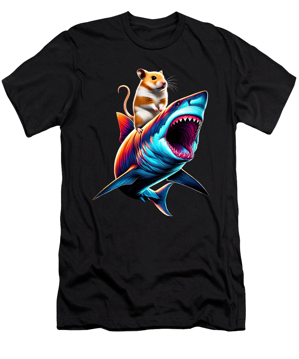 Funny Hamster Riding Shark Hamster Lover Job T-Shirt