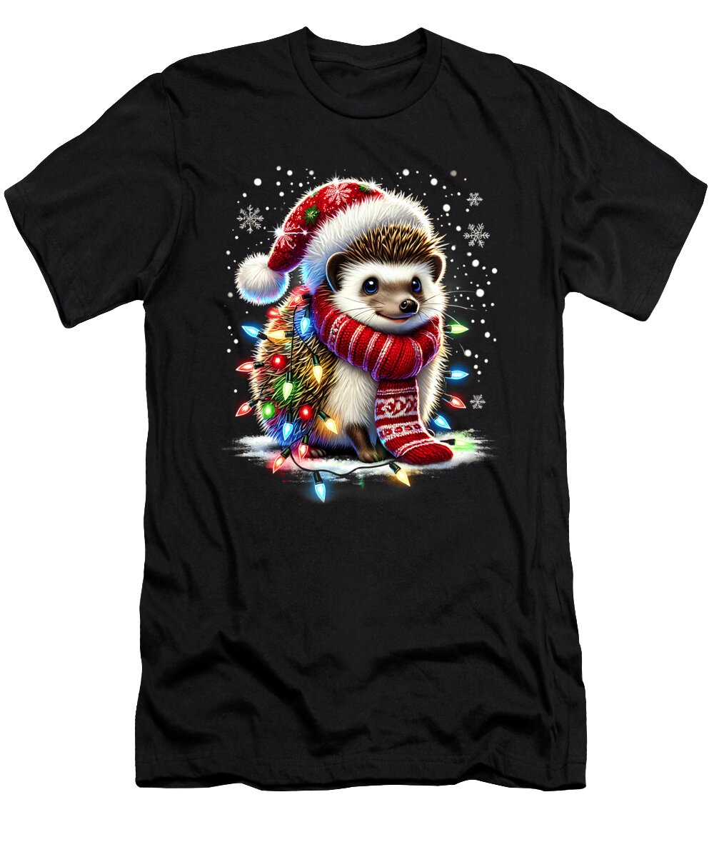 Funny Hedgehog Christmas Tree Lights Xmas Hedgehog Lover Job T-Shirt