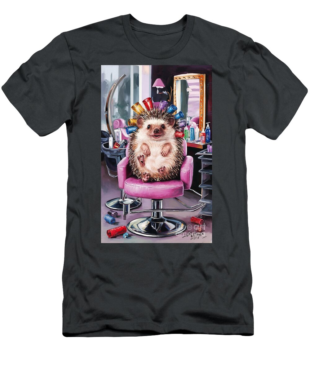 Funny Hedgehog in Curlers Rhys Jacobson T-Shirt