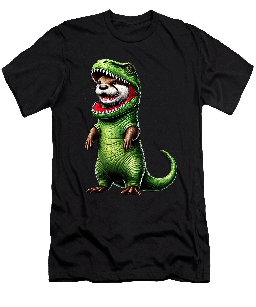 Funny Otter Wearing Dinosaur Outfit Otter Lover Job T-Shirt