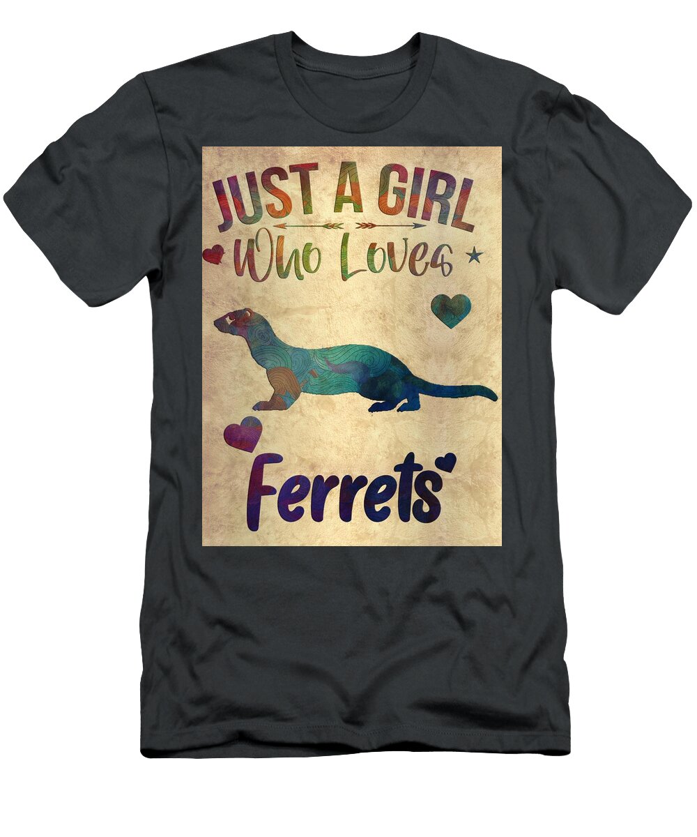 Funny Watercolor Sea Ocean Just a Girl Who Loves Ferrets Clint Mclaughlin T-Shirt