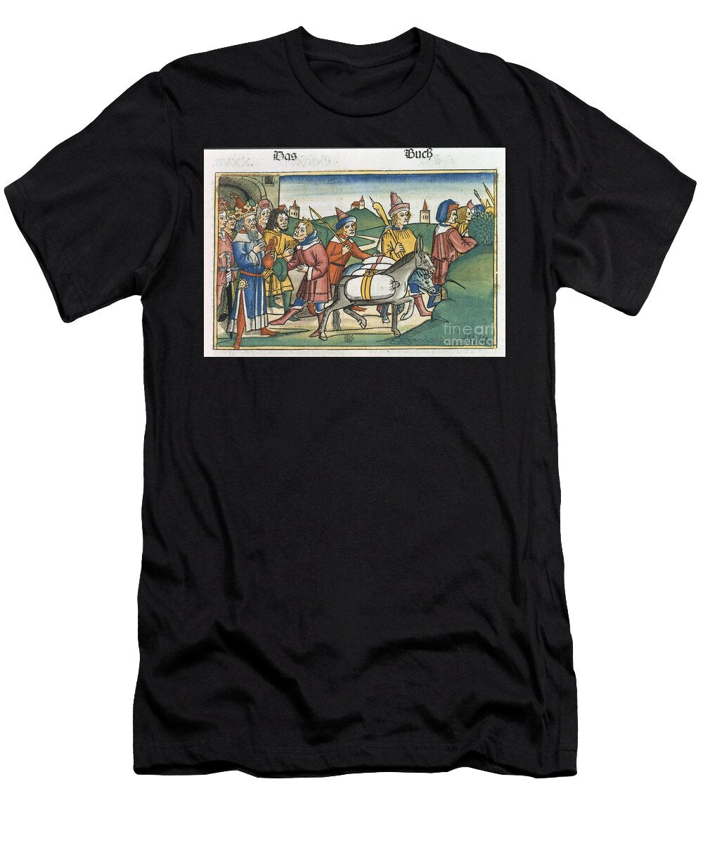 Genesis 42 25 28 Joseph Sends His Brothers Home with a Supply of Free Food From the Nuremberg Bible Biblia Sacra Germanaica German School T-Shirt
