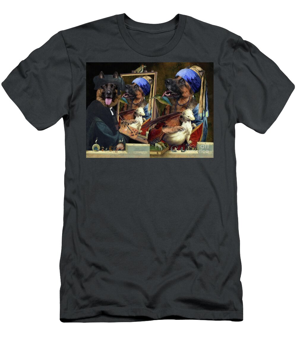 German Shepherd Da Vinci and Model Lady with Winged Er Sandra Sij T-Shirt