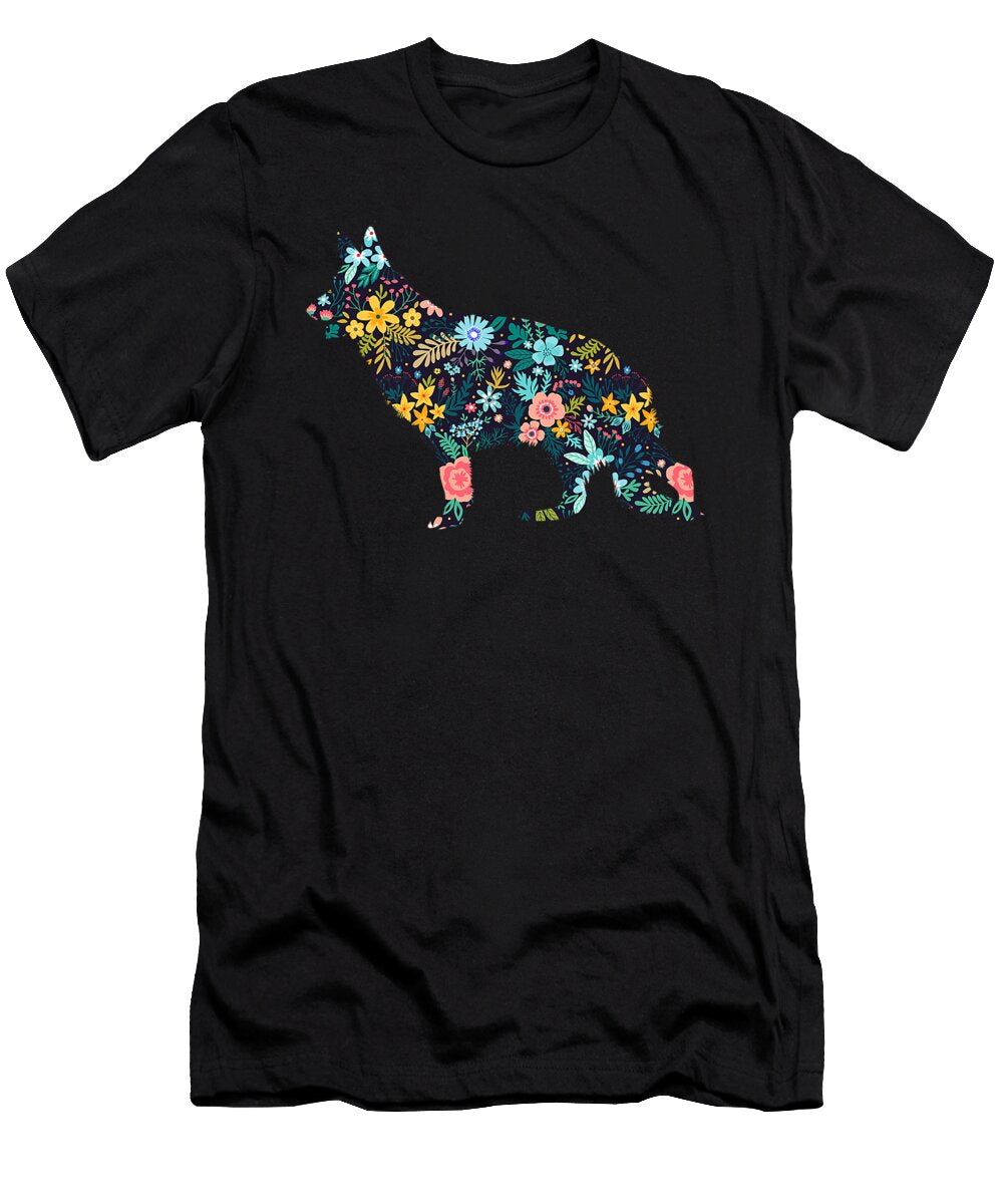 German Shepherd Floral Dog Silhouette Sophie Eleanor T-Shirt