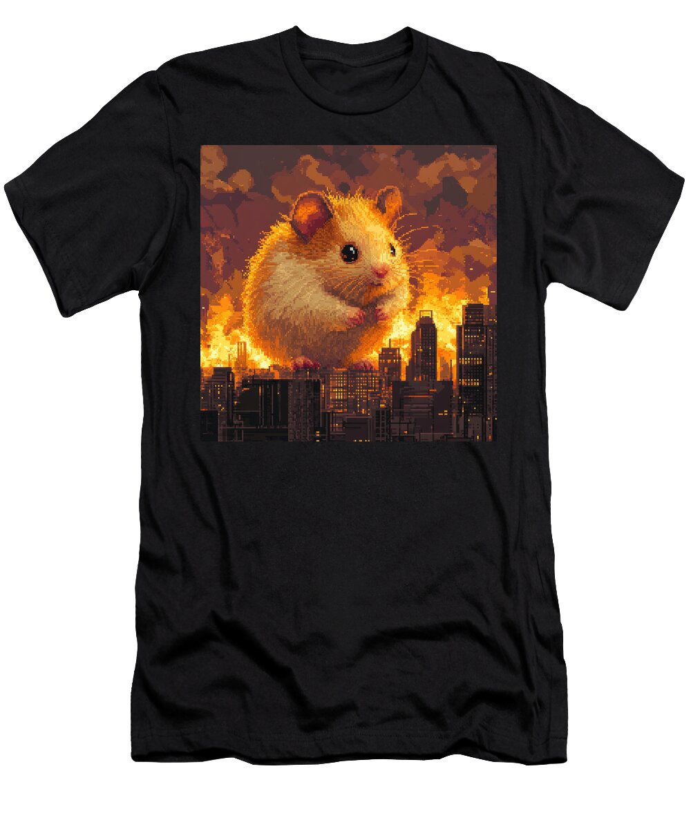 Giant Hamster Destroying a City with Fire Evi Ayadina T-Shirt