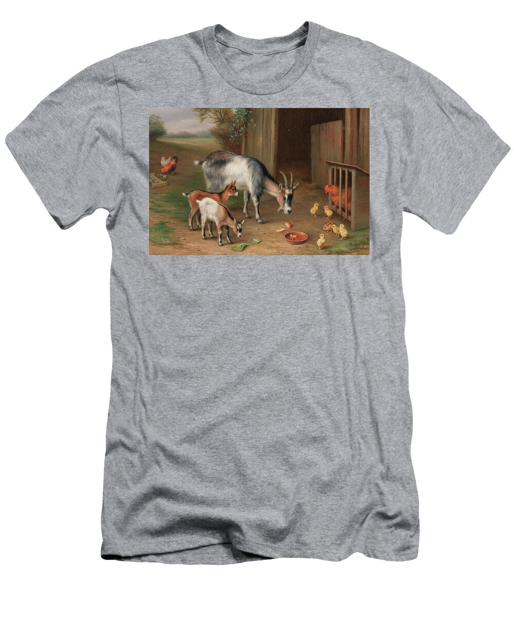 Goats and Chickens in a Farmyard Edgar Hunt T-Shirt