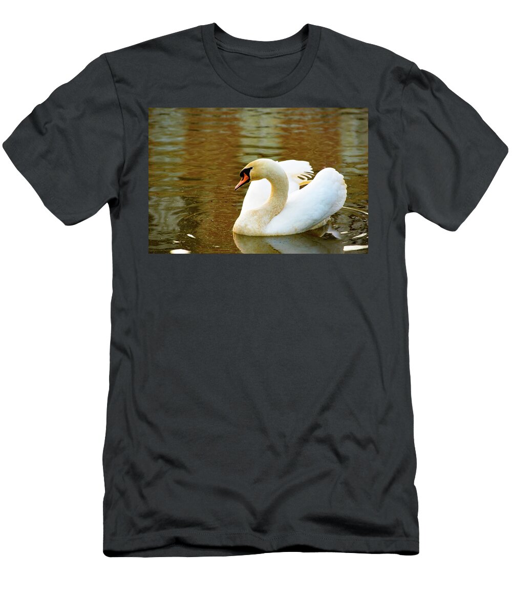 Graceful Adult White Swan Swimming on a Lake Johan Ferret T-Shirt