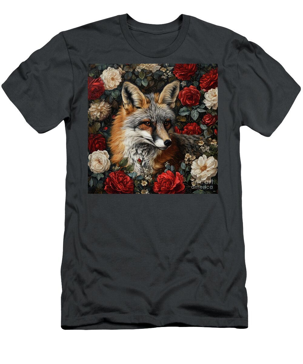 Gray Fox and Roses Tina Lecour T-Shirt