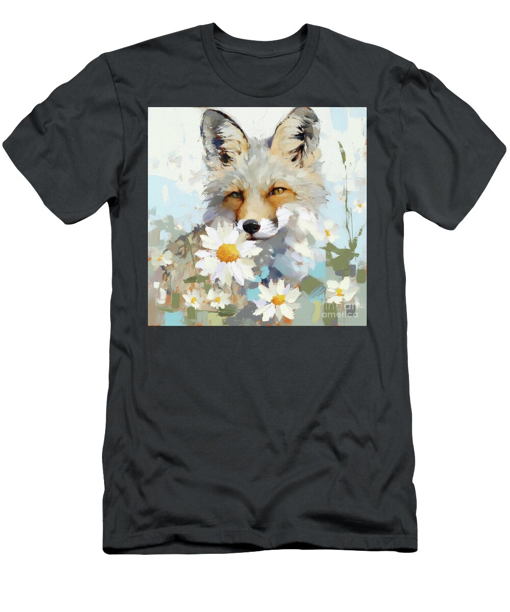 Gray Fox in the Daisies Tina Lecour T-Shirt