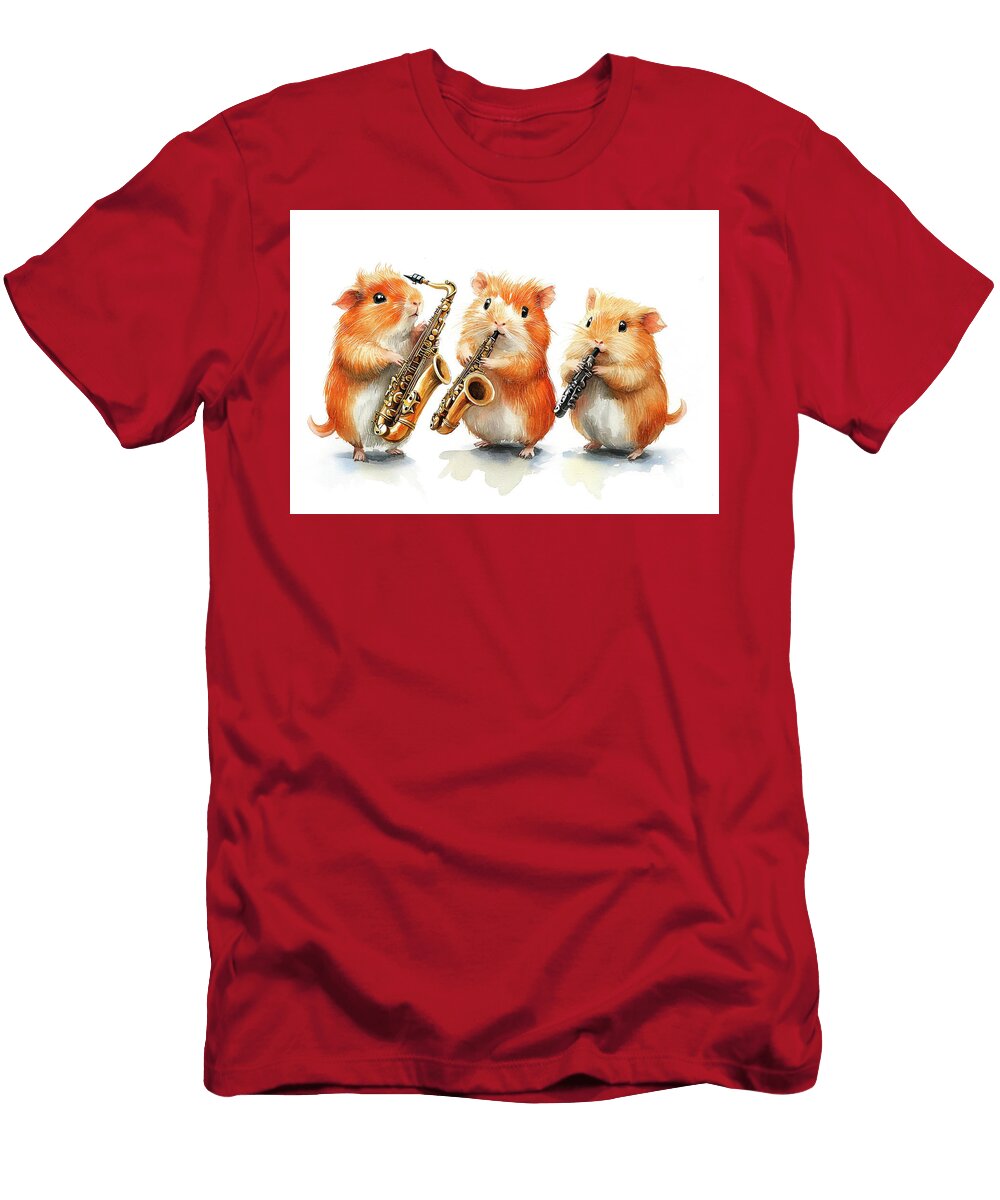 Guinea Pigs Cute Hamsters Playing Musical Instruments Watercolor Illustration Adrien Efren T-Shirt