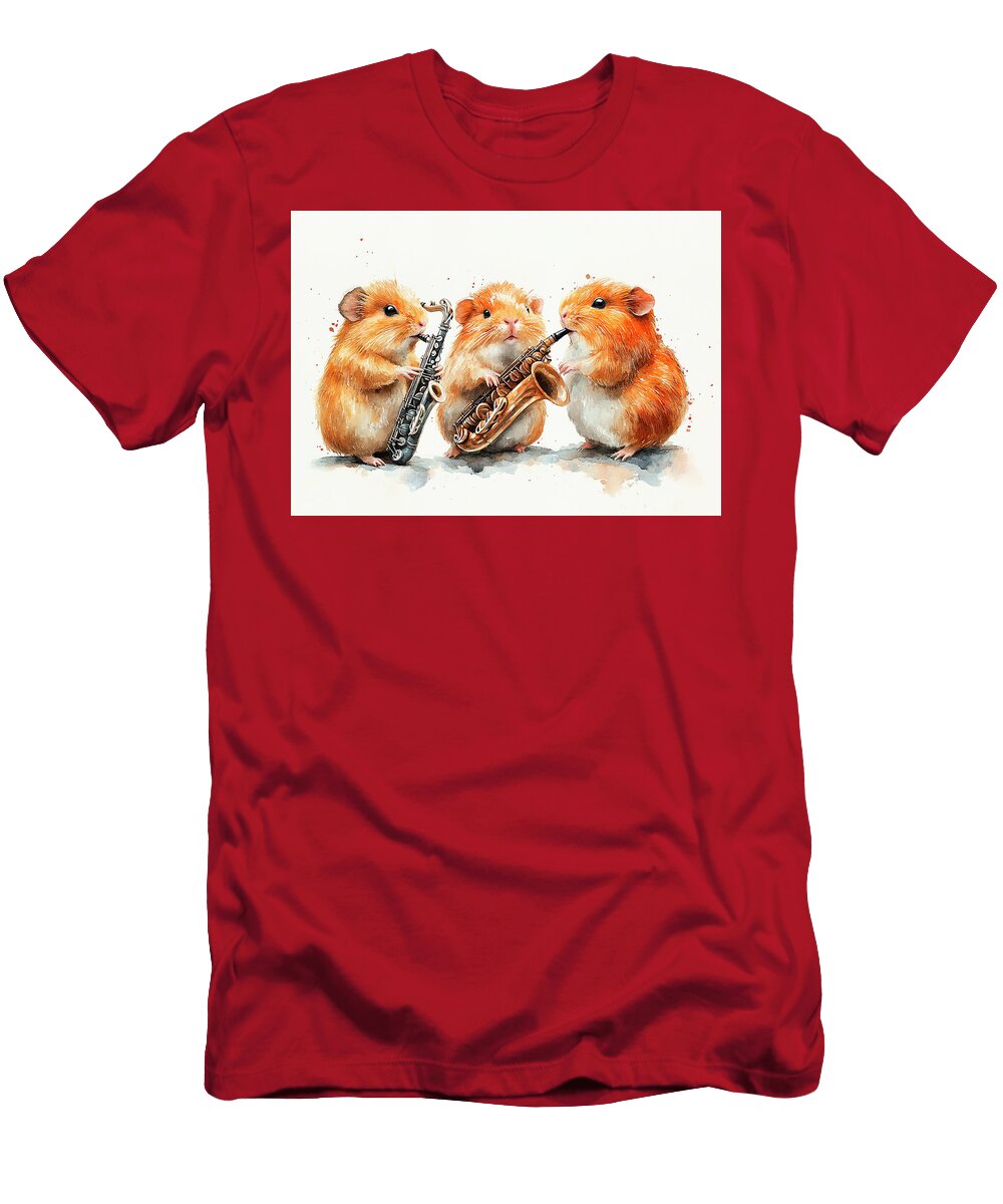 Guinea Pigs Cute Hamsters Playing Saxophones Watercolor Adrien Efren T-Shirt