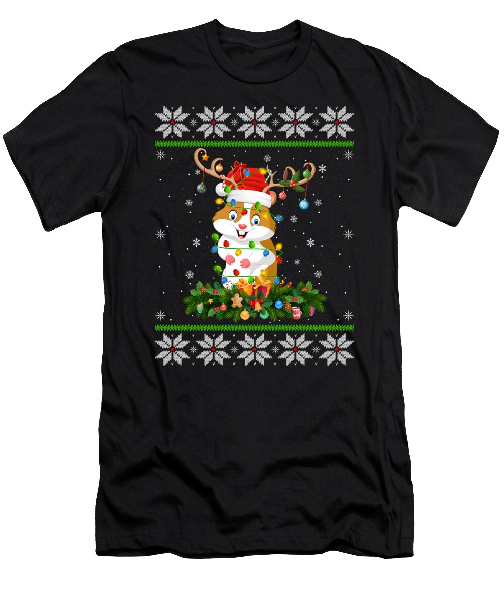 Hamster Christmas Lights Reindeer Santa Hat Ugly Xmas Thepassionshop T-Shirt