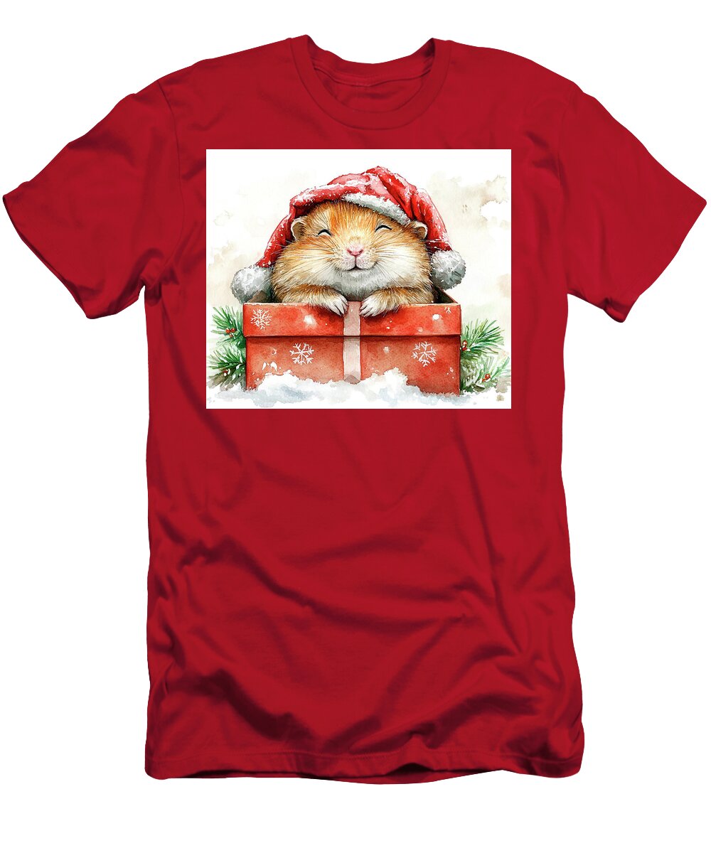 Hamster Cute Christmas Hamster in a Gift Box Grover Mcclure T-Shirt