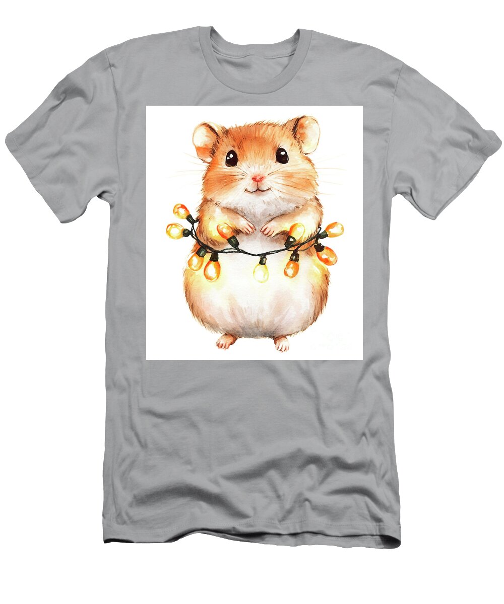 Hamster Cute Hamster with Christmas Lights Watercolor Illustration Clint Mclaughlin T-Shirt