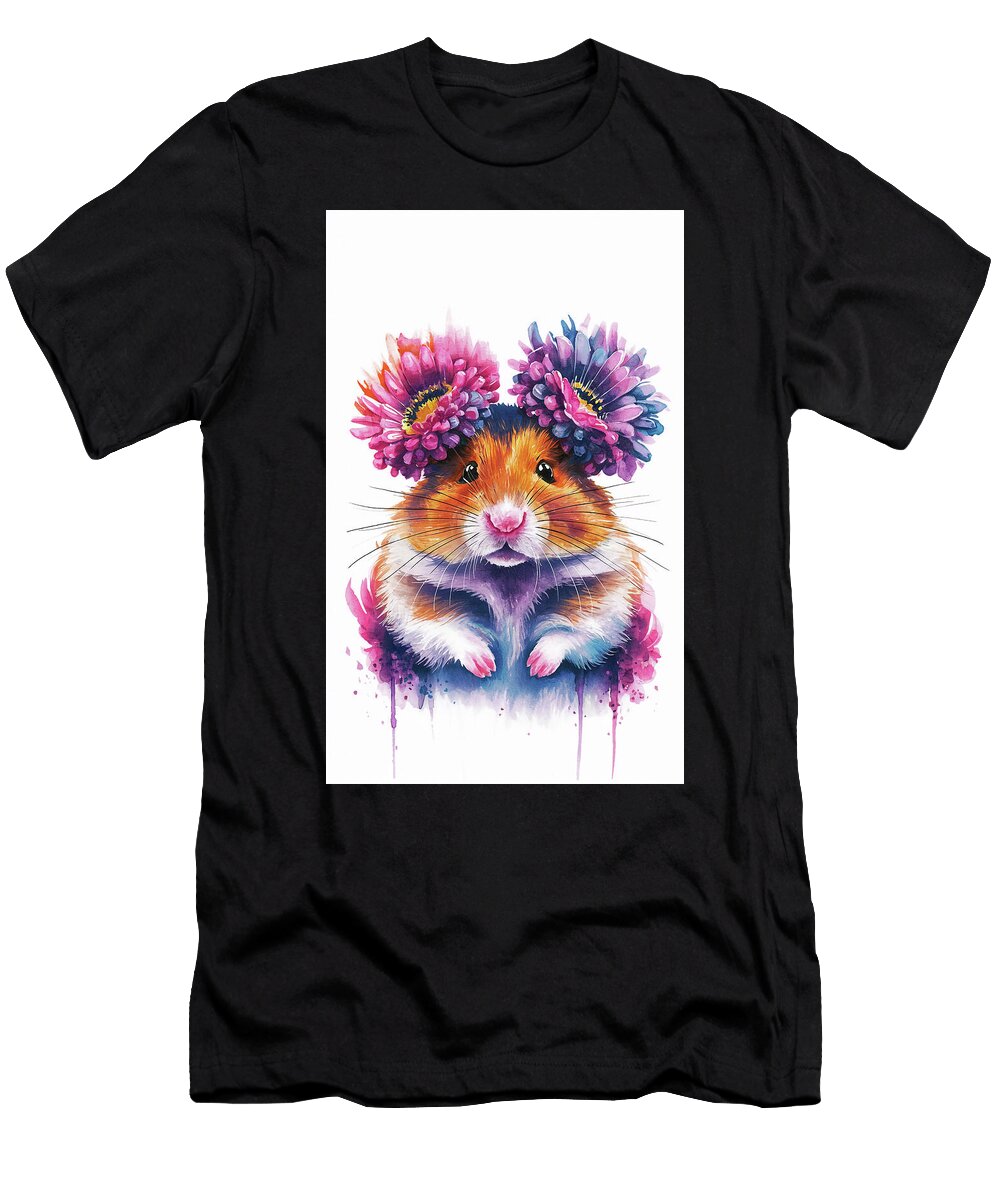 Hamster Cute Hamster with Floral Crown Watercolor Painting Adrien Efren T-Shirt