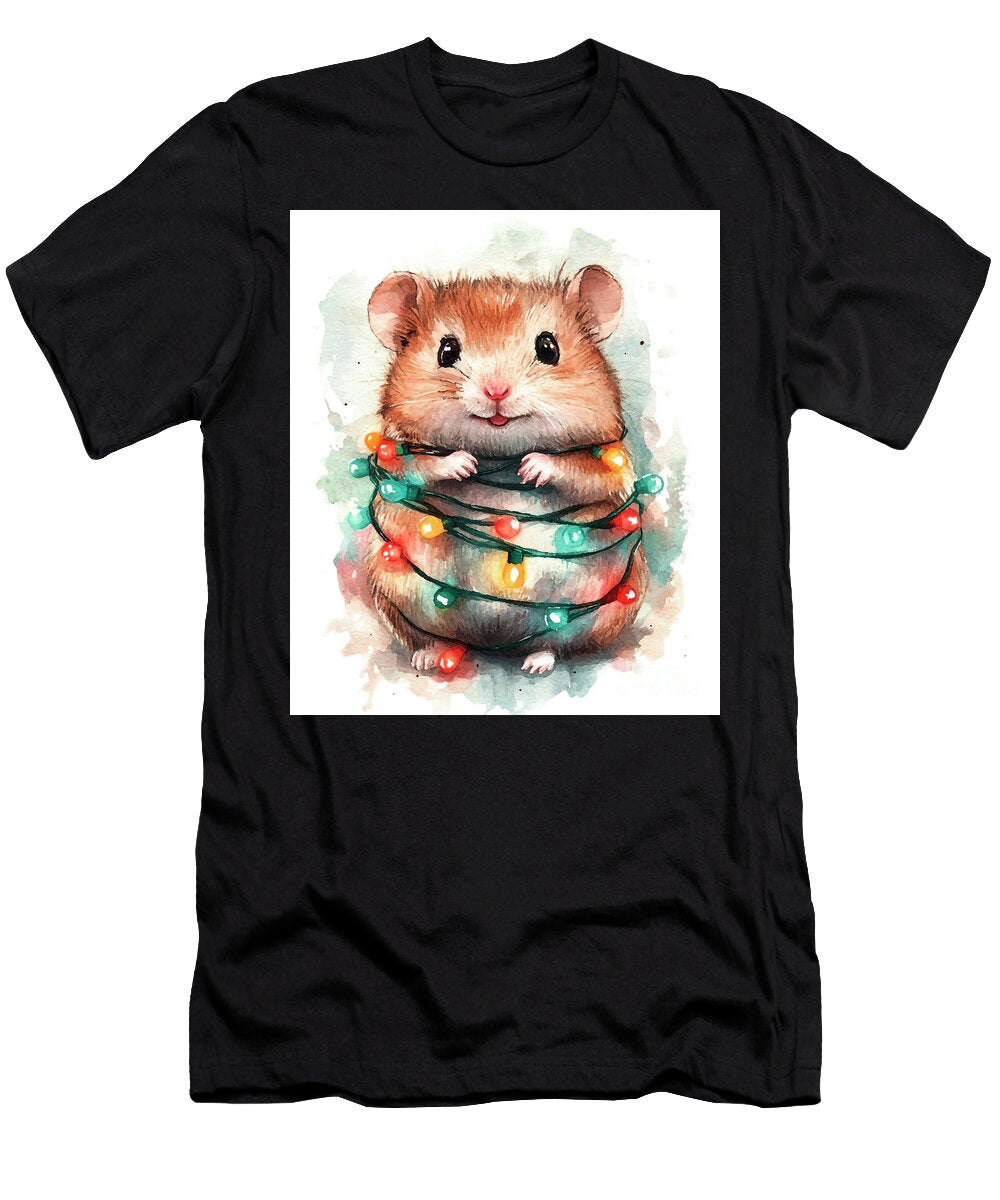 Hamster Cute Hamster Wrapped in Christmas Lights Watercolor Clint Mclaughlin T-Shirt