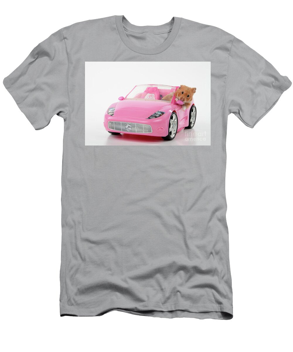 Hamster Driving a Pink Toy Sports Car Ardea Picture Library T-Shirt