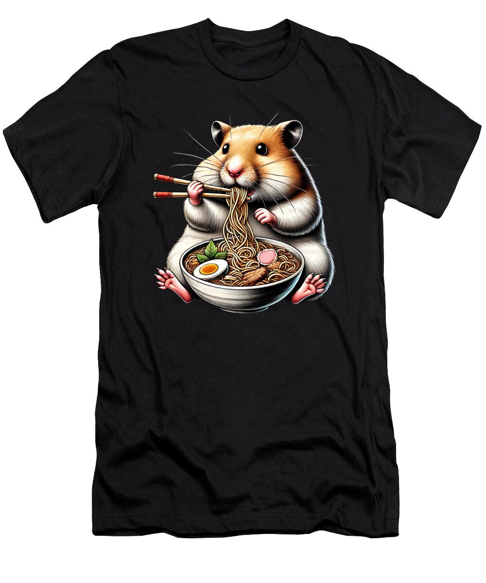 Hamster Eating Ramen Noodle Anime Japanese Food Lover Job T-Shirt