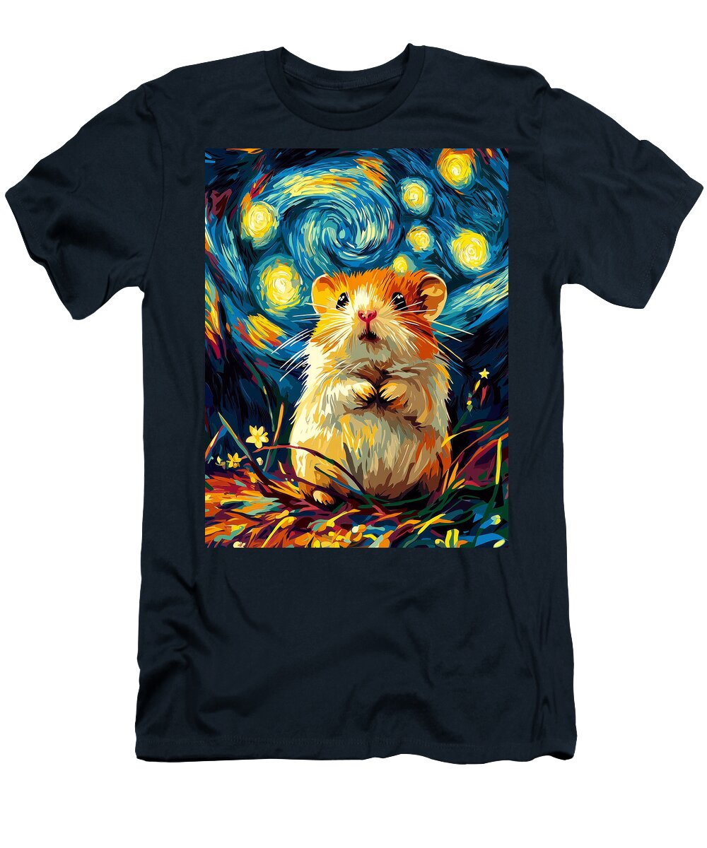 Hamster Gazing At Starry Night Rebecca Amave T-Shirt