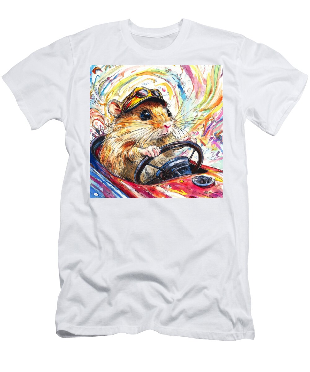 Hamster in a Red Race Car with Goggles and Hat Devkota Alisha T-Shirt