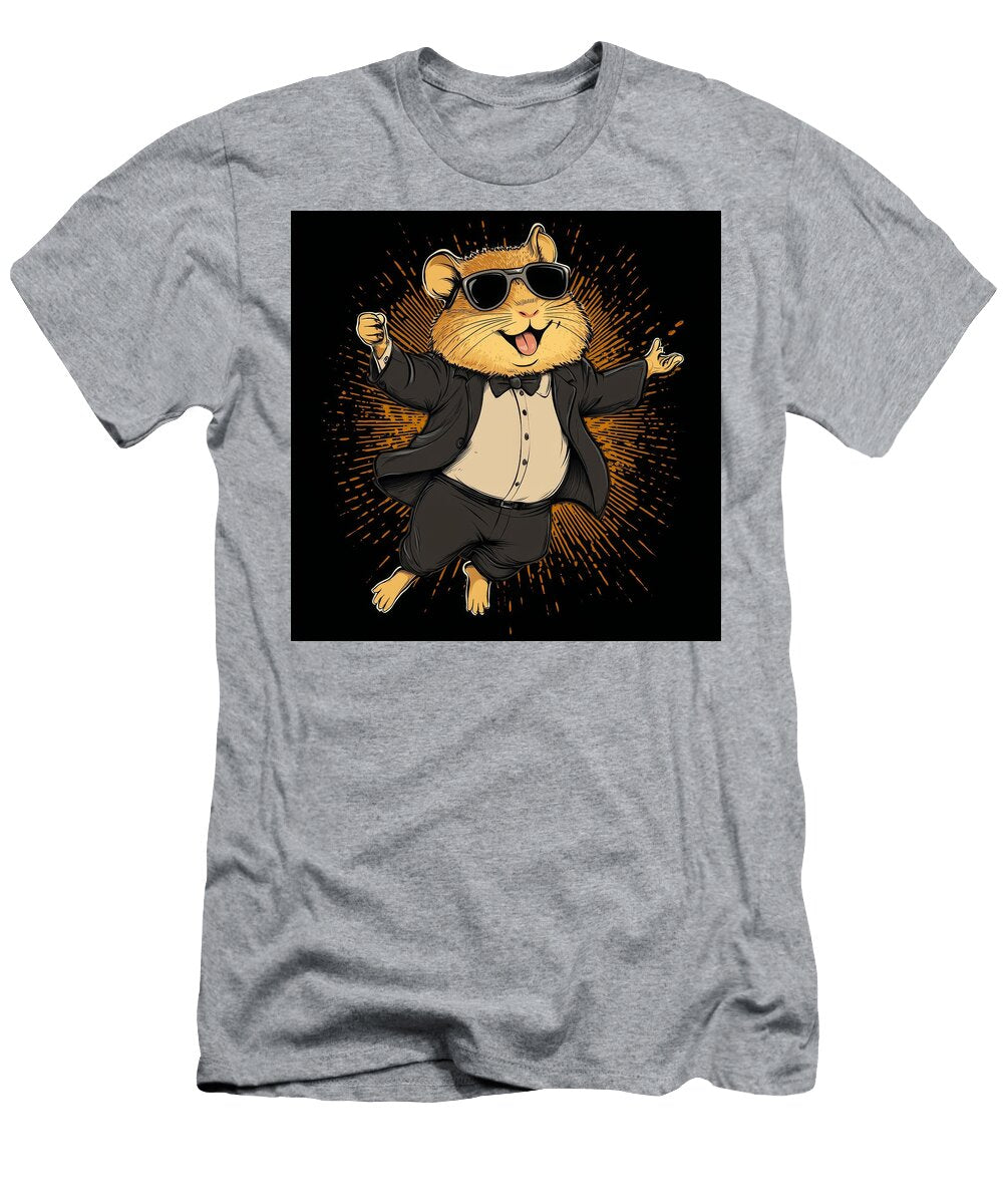 Hamster in Suit and Sunglasses Jumps Joyfully Kisses Watcher T-Shirt