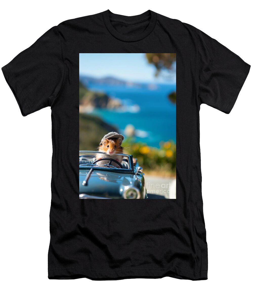Hamster in Tiny Car Enjoying a Sunny Coastal Drive Michal Bednarek T-Shirt