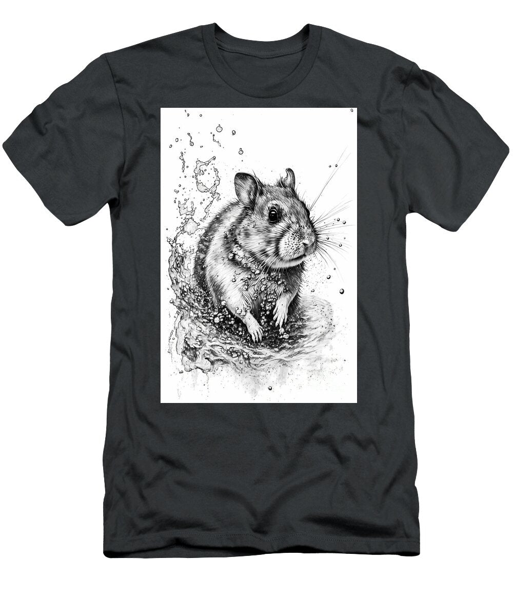 Hamster Ink Drawing in Splash of Inked Black and White Animal Intricate Details Funnygiftscreation T-Shirt