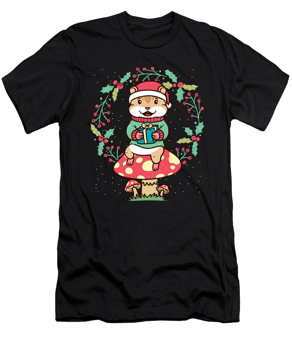 Hamster on Mushroom Christmas Wreath Xmas Zimstarus T-Shirt