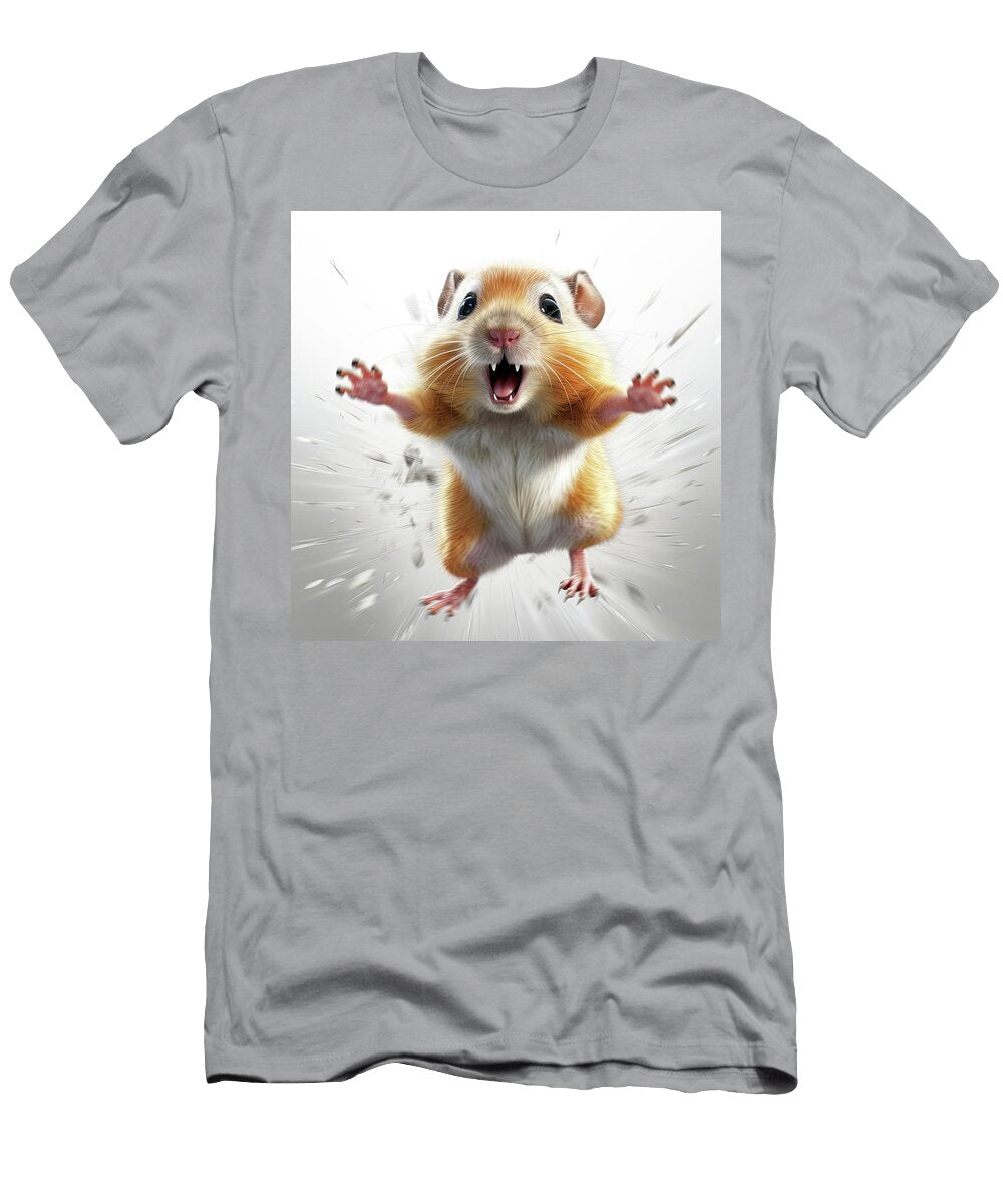 Hamster Pet with Open Mouth Running Fast on the Withe Background Cute Gray Rodent Isolated Pavel Shlykov T-Shirt