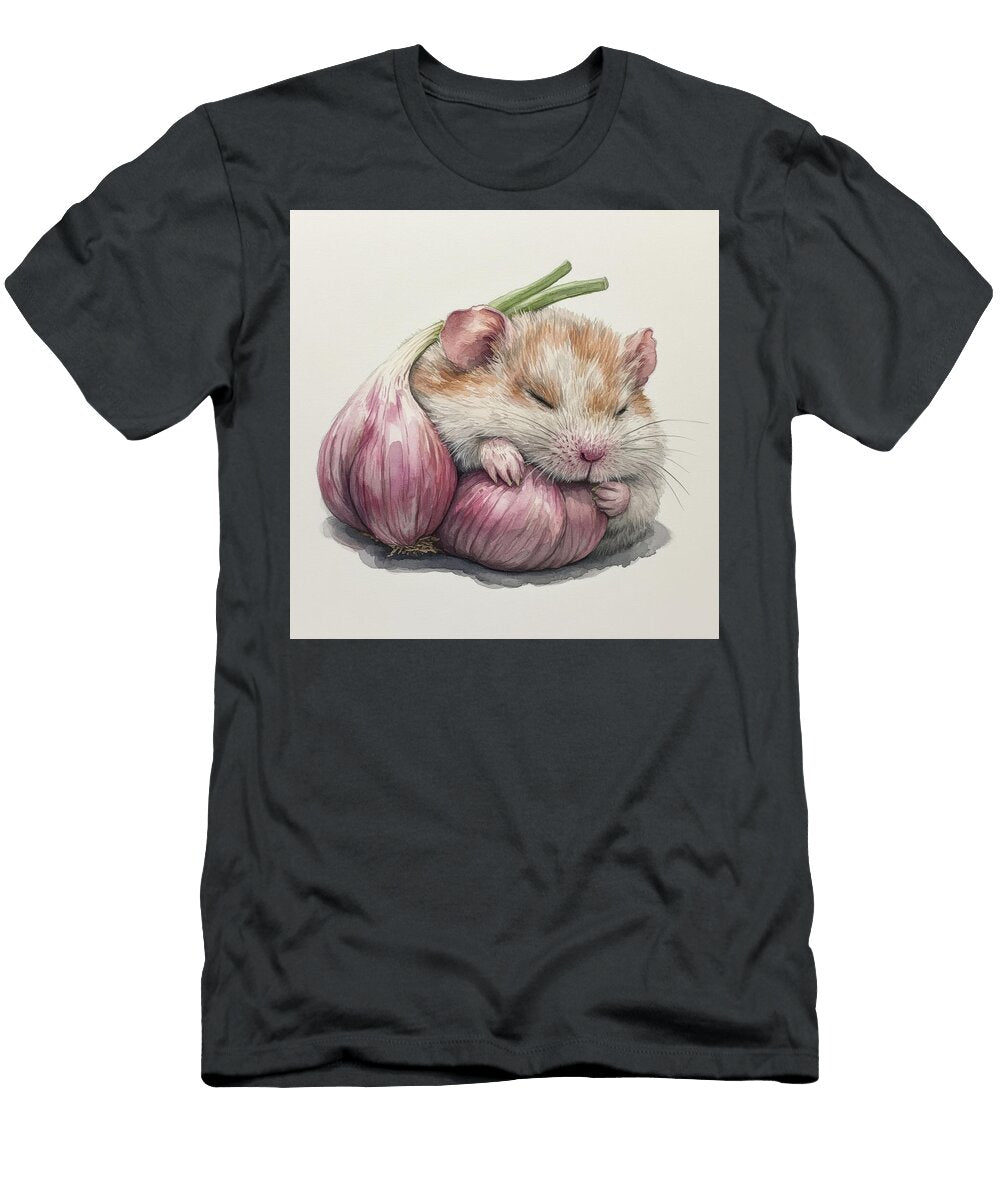 Hamster Sleeping Peacefully Nestled in a Garlic Bulb Chandana Ragar T-Shirt