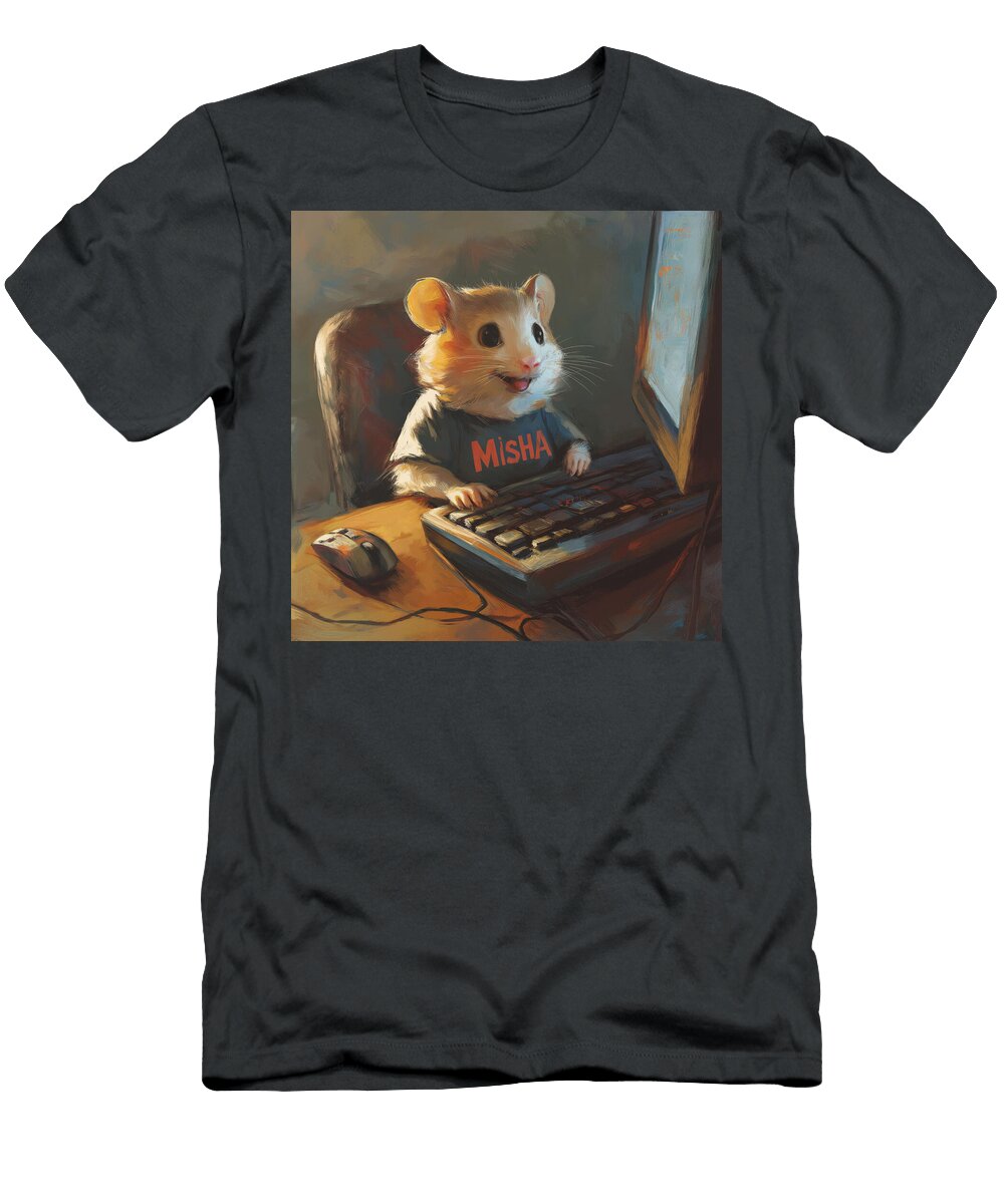 Hamster Wearing a Using a Computer Smitham Ervid T-Shirt