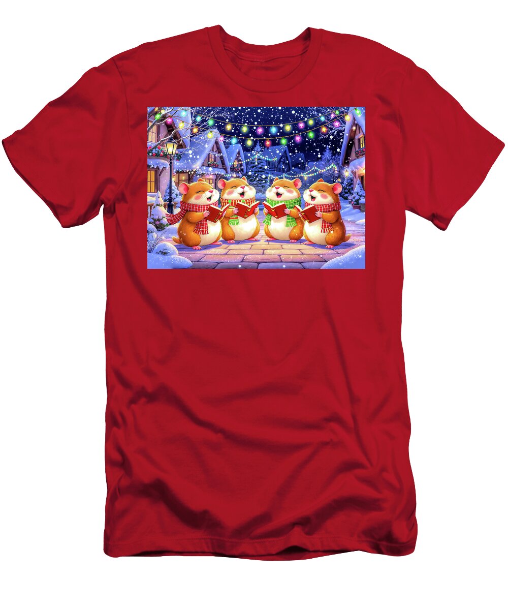 Hamsters Carol Singing At Christmas in Snowy Village Charlesy T-Shirt