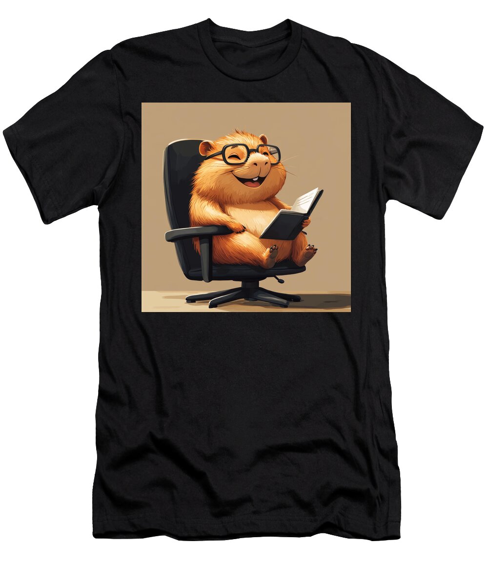 Happy Hamster in Glasses Reading a Book in a Chair Tobby Taurus T-Shirt