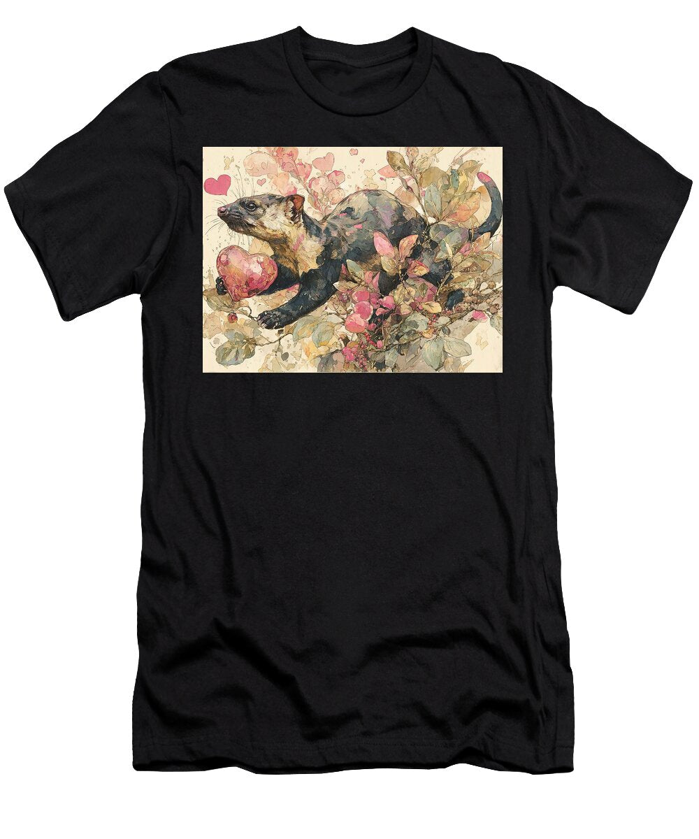 Heart Symbolism Floral Design a Playful Tayra Scampering Through the Forest Holding a Animal Portrai Elmer Powers T-Shirt