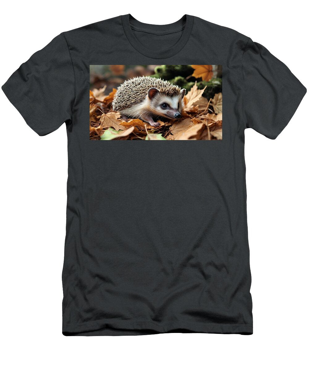 Hedgehog Among Autumn Leaves Colorful Points T-Shirt
