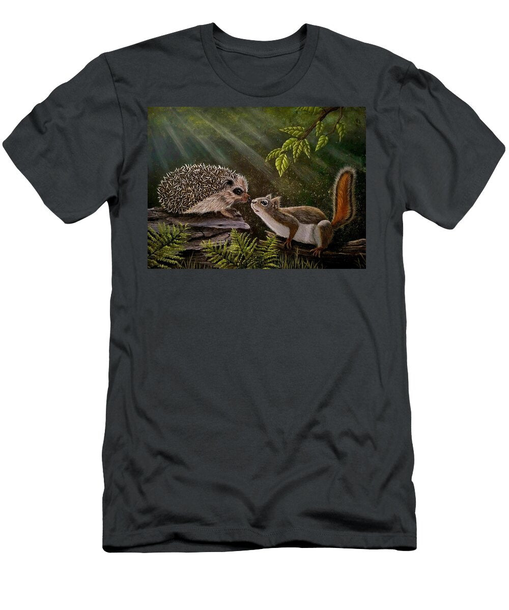 Hedgehog and Squirrel Encounter Janet Sannipoli T-Shirt