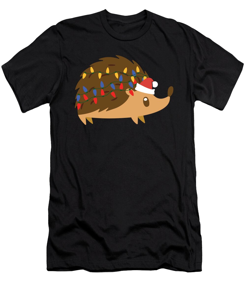 Hedgehog Christmas Lights Santa Hat Xmas Animal Gift Haselshirt T-Shirt