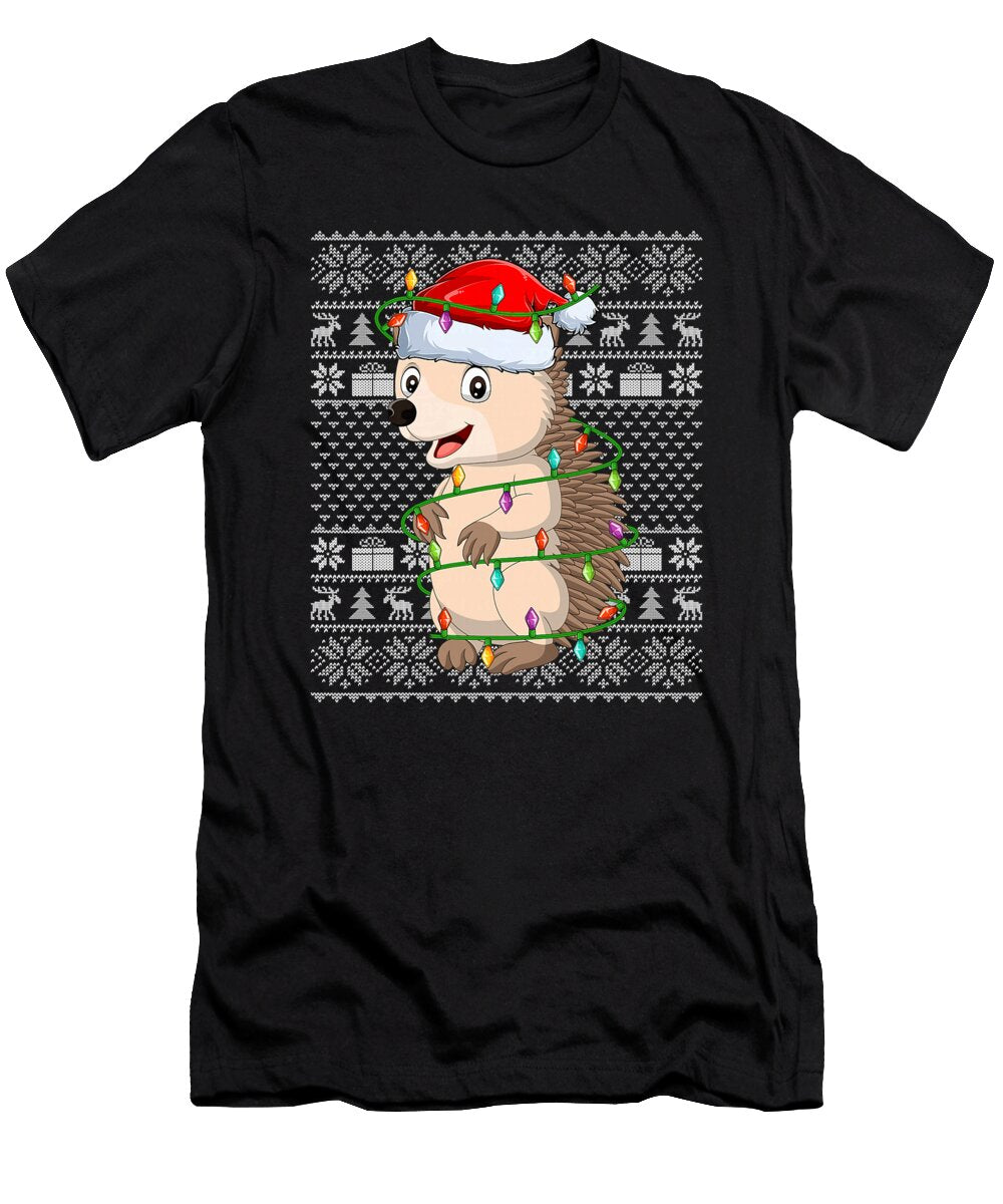Hedgehog Christmas Lights Ugly Sweater Funny Hat Natalie Lidford T-Shirt