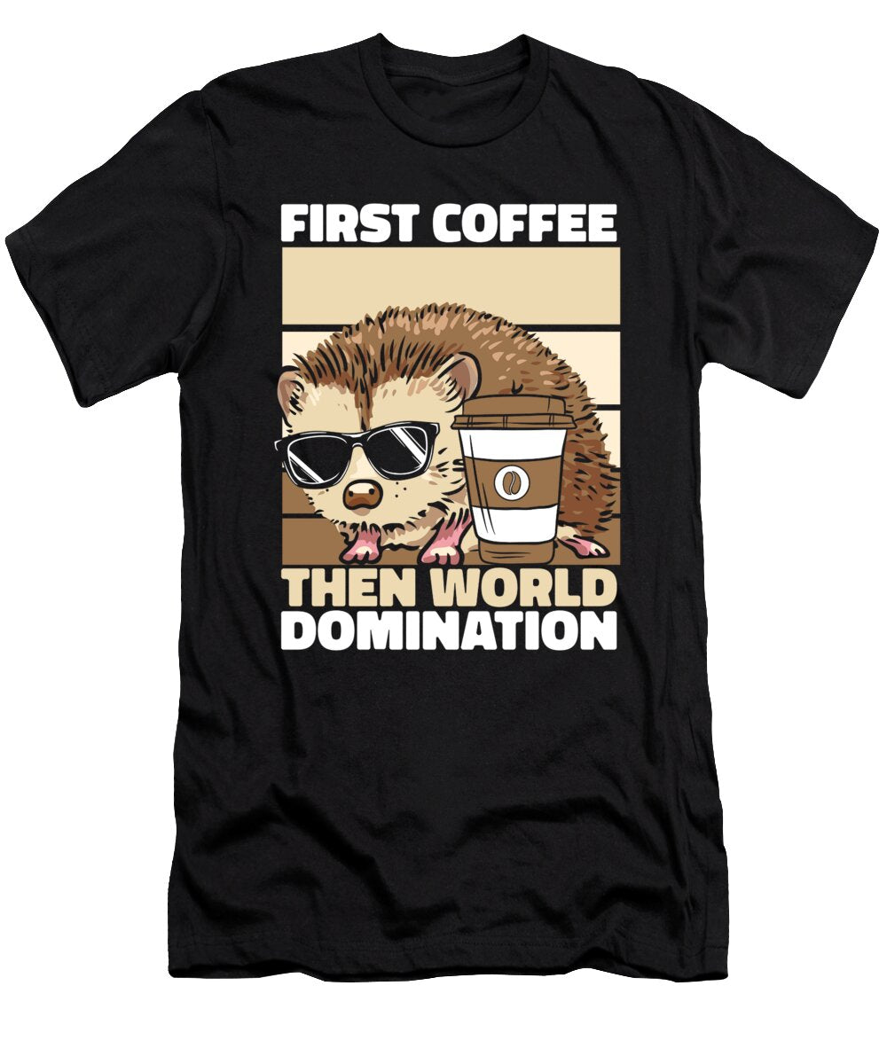 Hedgehog Coffee Sunglasses Porcupine Animal Hedgehog Crazy Squirrel T-Shirt