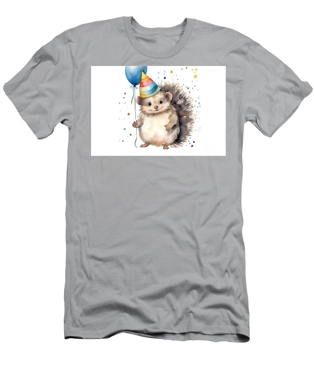 Hedgehog Cute Animal with a Balloon and a Festive Cap on His Hea N Akkash T-Shirt
