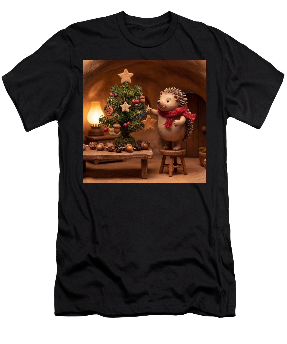 Hedgehog Decorating Christmas Tree Ego Crash T-Shirt