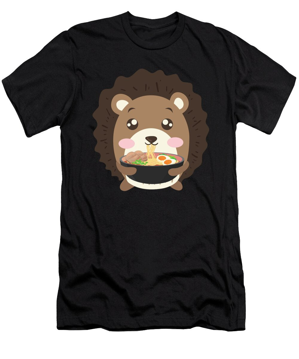 Hedgehog Eating Ramen Noodle Soup Cute Noirty Designs T-Shirt