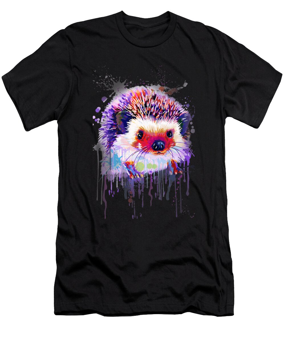 Hedgehog Face Hand Drawn Water Color Splash Art Colorful Pet Dhbubble T-Shirt