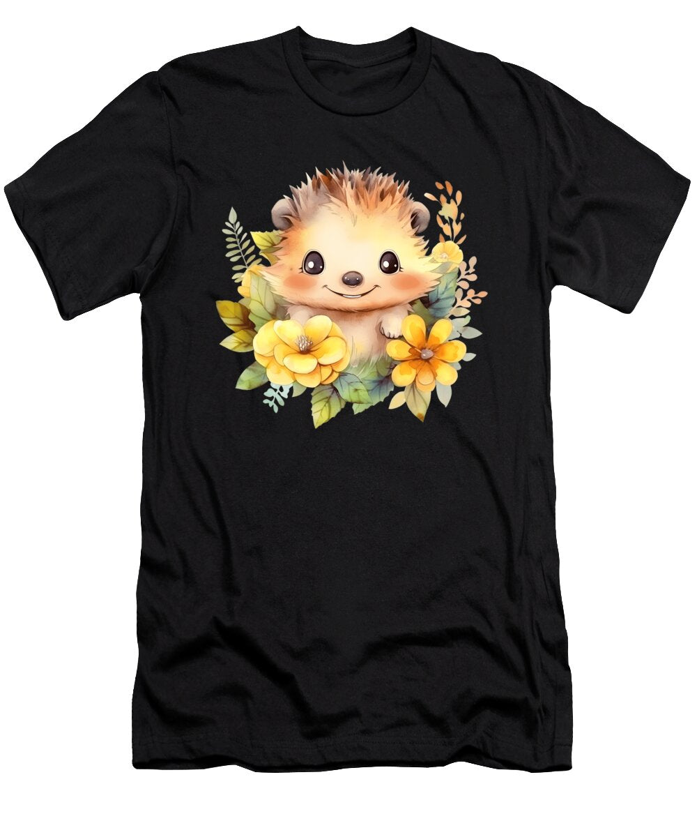 Hedgehog Forest Animal Watercolor Floral Heidi Joyce T-Shirt