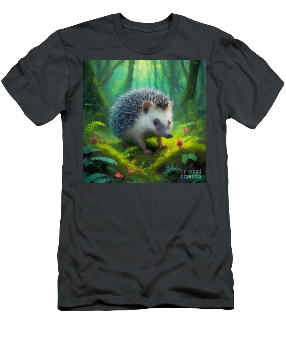 Hedgehog Forest Forest Animals Green Grass Thorns Lisa Sandra T-Shirt