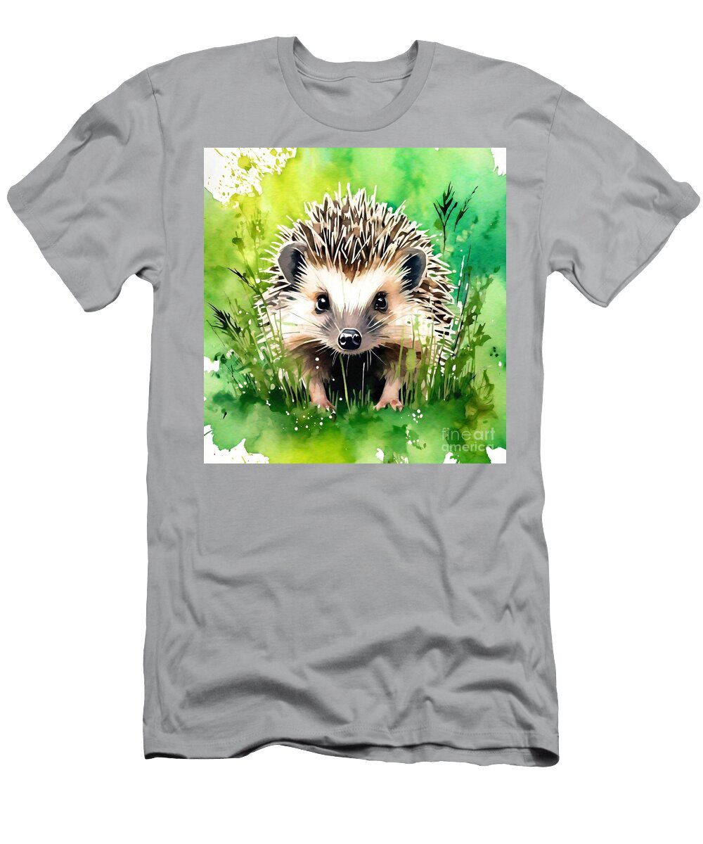 Hedgehog Green Grass Bokeh Forest Animals Colorful Cute Little Animals Colorful Rhys Jacobson T-Shirt