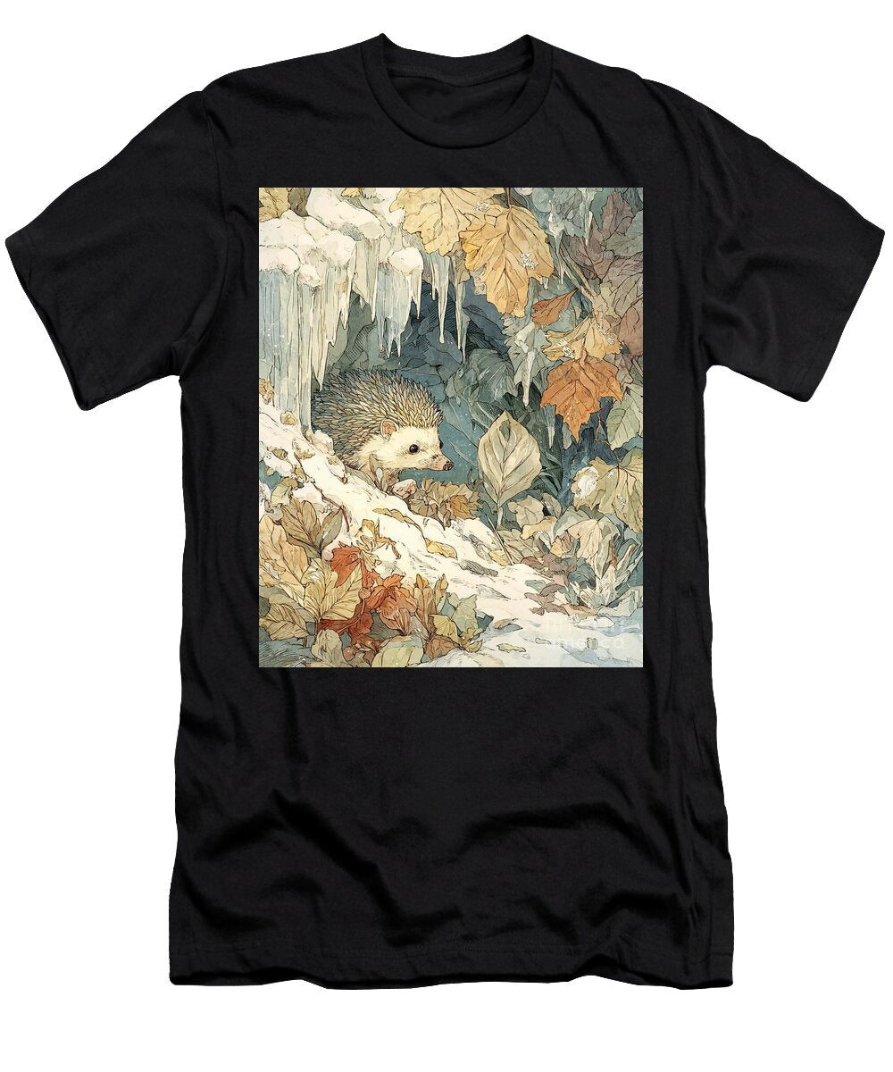 Hedgehog Illustration Hedgehog in Winter Wonderland Winter Animals Nature Scene Clint Mclaughlin T-Shirt