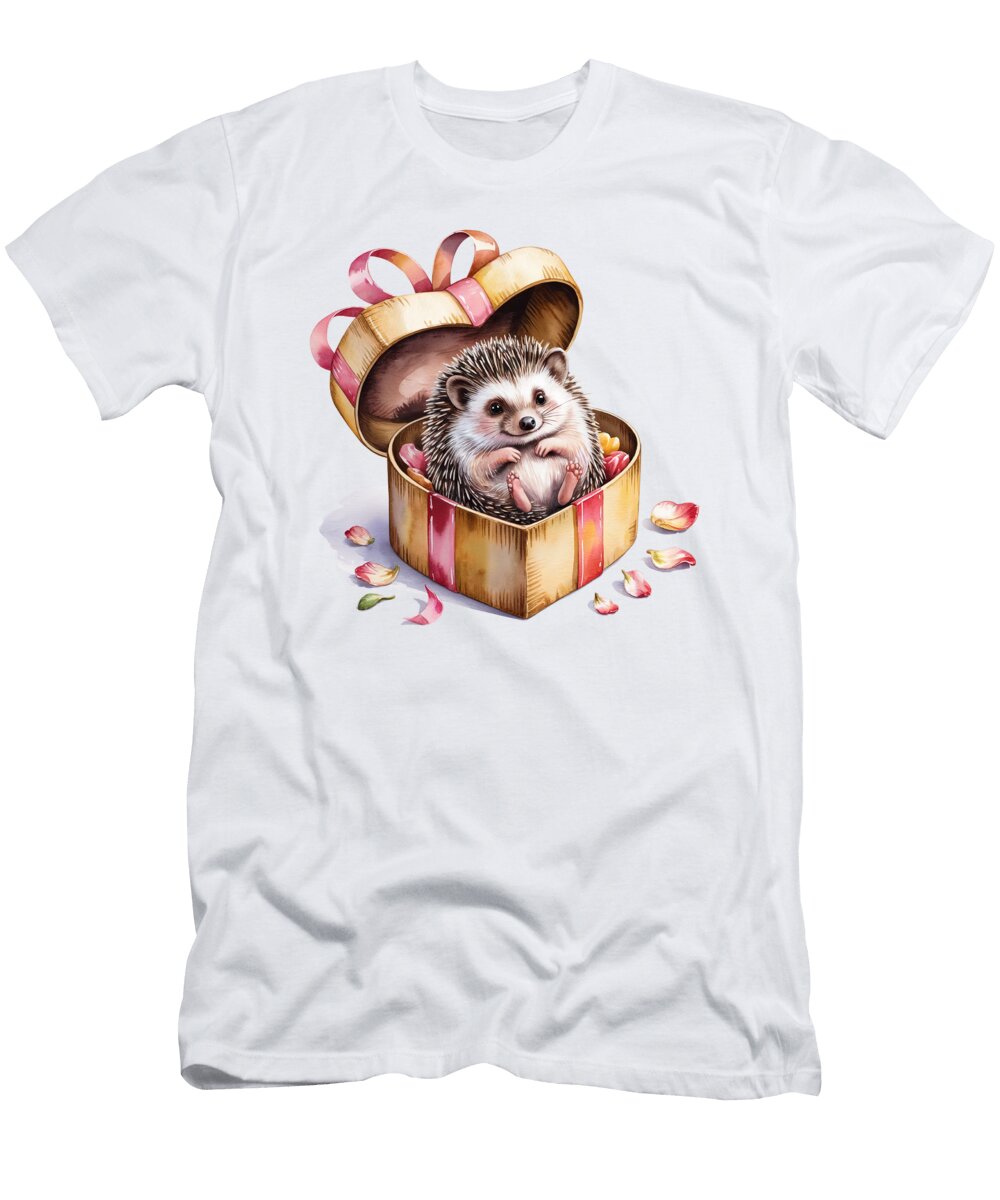 Hedgehog in a Gift Box Joanna Redesiuk T-Shirt