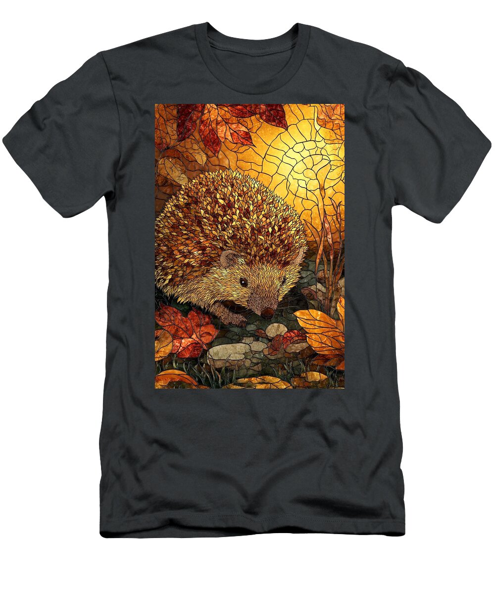 Hedgehog in Autumn Leaves Hedgehog Luna Farmer T-Shirt