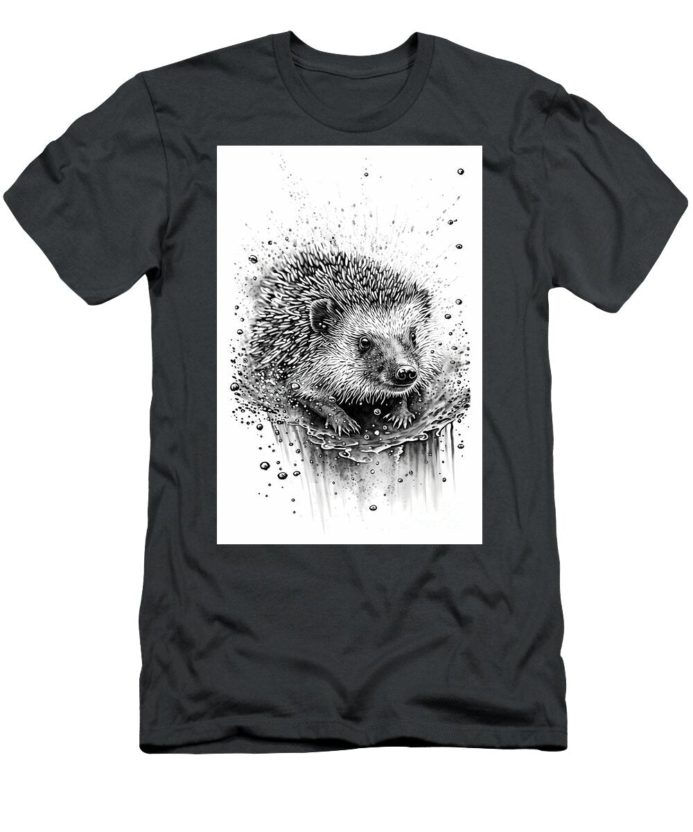 Hedgehog Ink Drawing in Splash of Inked Black and White Animal Intricate Details Funnygiftscreation T-Shirt